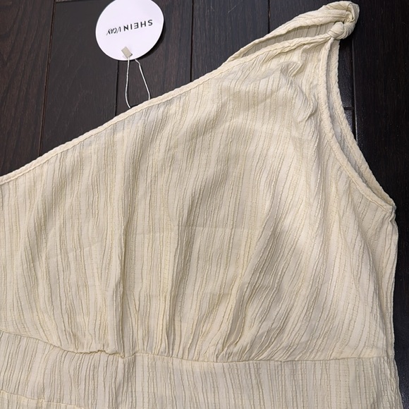 SHEIN Vaca Cream One-Shoulder Maxi Dress New w/ tag size 0XL Plus Size - Picture 6 of 8
